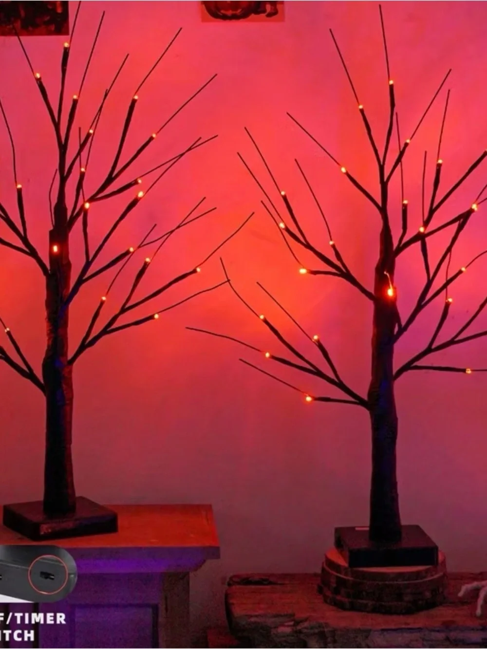 New 2-Pack LED Halloween Black Spooky Trees with Orange lights